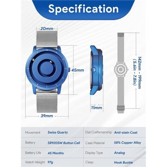 Magnetic Bead Analog Watch - Stainless Steel Strap and Unique Pointer Design - Picture 4 of 7